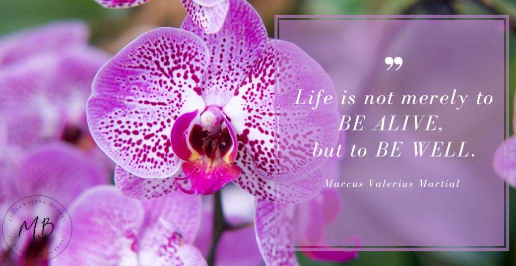 Quote that says "Life is not merely to be alive, but to be well." by Marcus Valerius Martial - Michelle Barringer