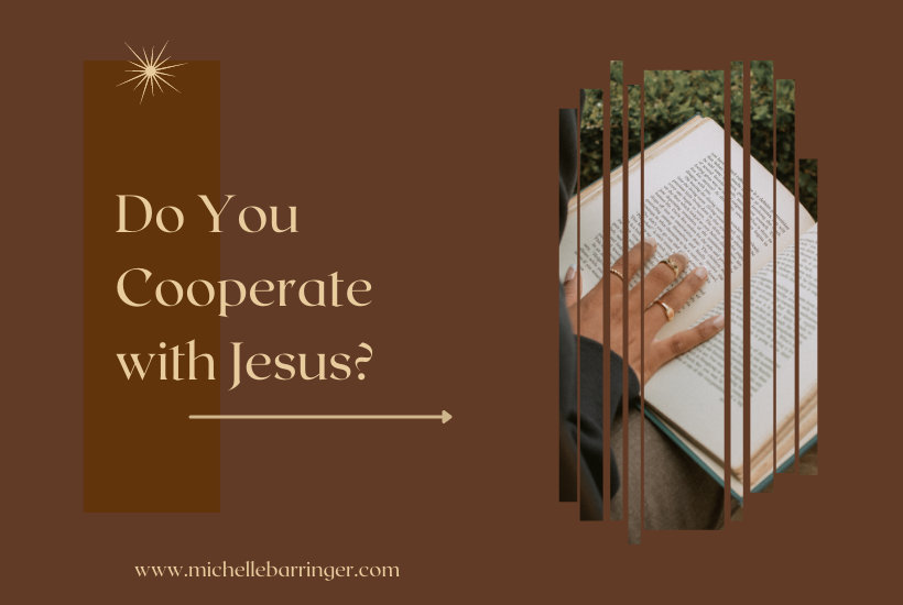 Do You Cooperate with Jesus? Michelle Barringer blog
picture of woman's hand over Bible